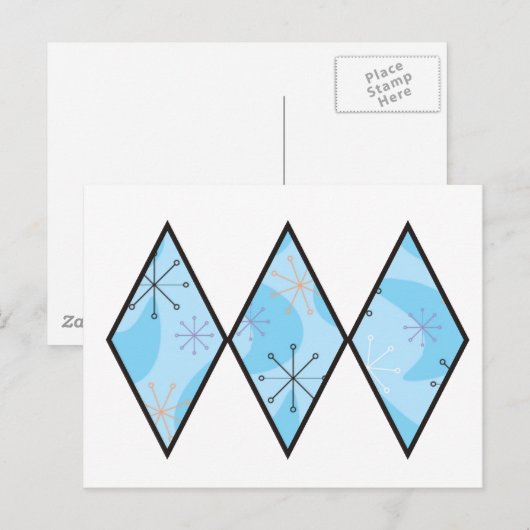 Blue Fifties Diamonds Postkarte (Vorne/Hinten)
