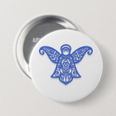 Blue Filigree Angel Silhouette Ornate Lace Button (Vorne & Hinten)