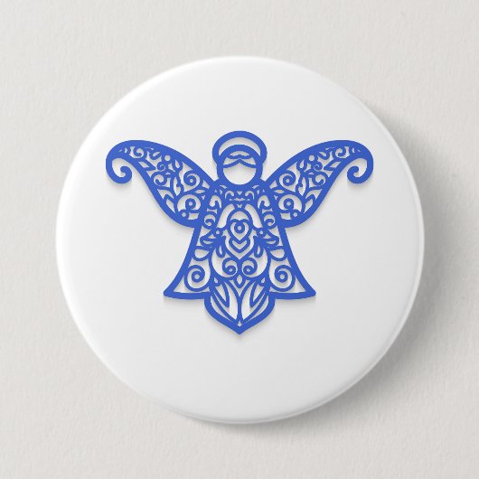 Blue Filigree Angel Silhouette Ornate Lace Button (Vorderseite)
