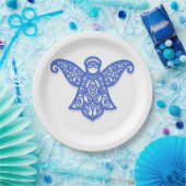 Blue Filigree Angel Silhouette Ornate Lace Pappteller (Party)