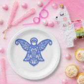 Blue Filigree Angel Silhouette Ornate Lace Pappteller (Party)