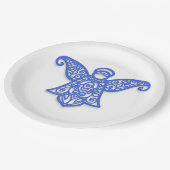Blue Filigree Angel Silhouette Ornate Lace Pappteller (Schrägansicht)