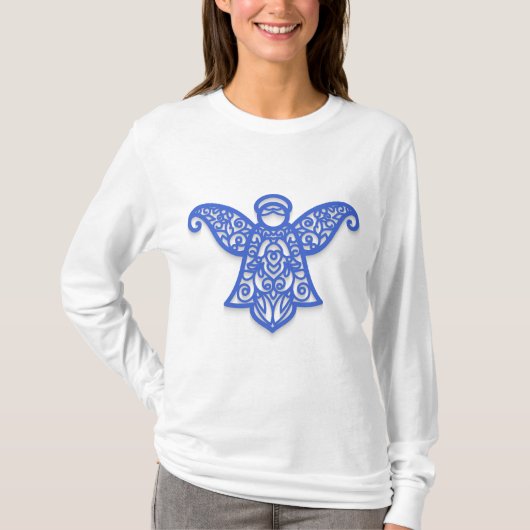 Blue Filigree Angel Silhouette Ornate Lace T-Shirt (Vorderseite)