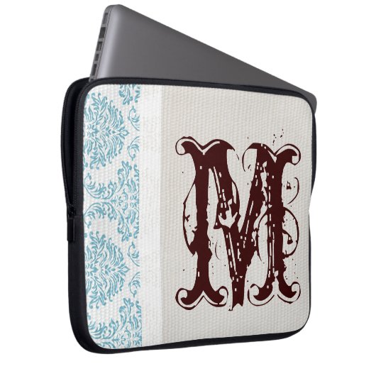 Blue Filigree Damask Monogram 15" Notebook-Gehäuse Laptopschutzhülle (Vorne Rechts)