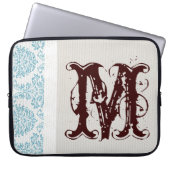 Blue Filigree Damask Monogram 15" Notebook-Gehäuse Laptopschutzhülle (Vorderseite)