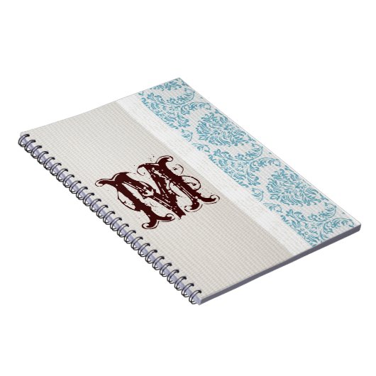 Blue Filigree Damask Monogram, erstes Notenbuch Notizblock (Rechte Seite)