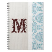 Blue Filigree Damask Monogram, erstes Notenbuch Notizblock (Vorderseite)