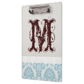 Blue Filigree Damask Monogram Initial Clip Board Klemmbrett (Links)