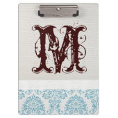 Blue Filigree Damask Monogram Initial Clip Board Klemmbrett (Vorderseite)