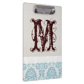 Blue Filigree Damask Monogram Initial Clip Board Klemmbrett (Rechts)