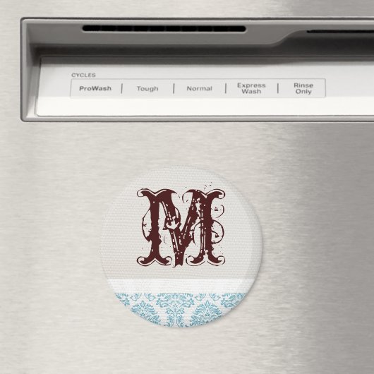 Blue Filigree Damask Monogram Initial Magnet (In Situ (Geschirrspüler))