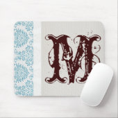 Blue Filigree Damask Monogram Initial Mouse Pad Mousepad (Mit Mouse)