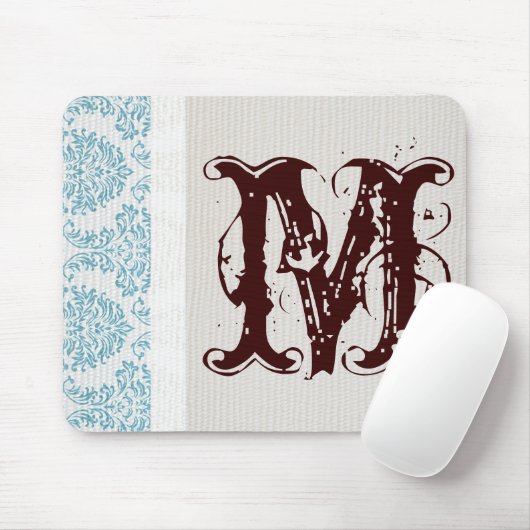 Blue Filigree Damask Monogram Initial Mouse Pad Mousepad (Mit Mouse)