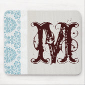 Blue Filigree Damask Monogram Initial Mouse Pad Mousepad (Vorne)