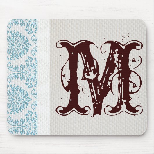 Blue Filigree Damask Monogram Initial Mouse Pad Mousepad (Vorne)