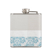 Blue Filigree Damask Monogram Whiskey Flask Flachmann (Rückseite)