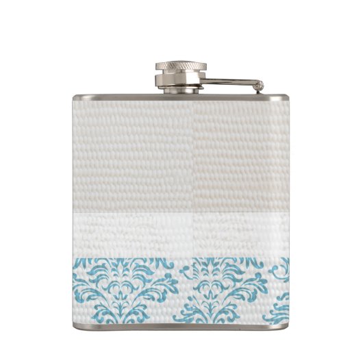 Blue Filigree Damask Monogram Whiskey Flask Flachmann (Rückseite)