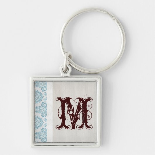 Blue Filigree Damask Schlüsselkette Schlüsselanhänger (Vorne)