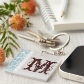 Blue Filigree Damask Schlüsselkette Schlüsselanhänger (Vorderseite rechts)