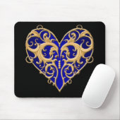 Blue Filigree Heart Mouse Pad Mousepad (Mit Mouse)