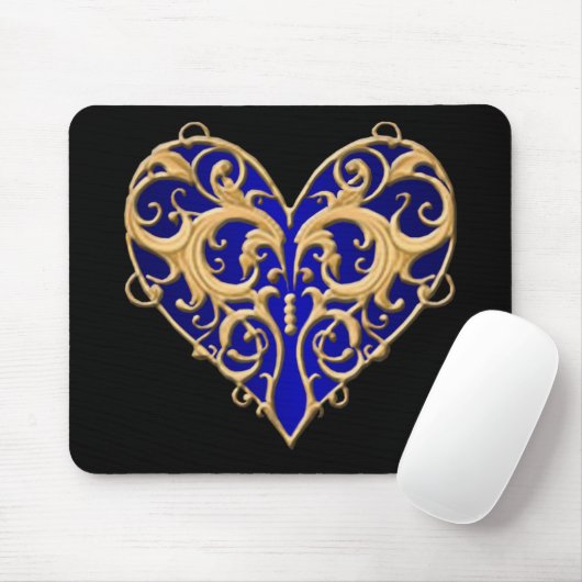 Blue Filigree Heart Mouse Pad Mousepad (Mit Mouse)