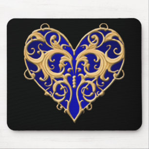 Blue Filigree Heart Mouse Pad Mousepad