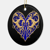 Blue Filigree Heart Round Ornament (Links)