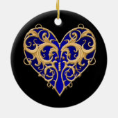 Blue Filigree Heart Round Ornament (Hinten)