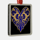 Blue Filigree Heart Square Silbernes Ornament (Rechts)