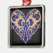 Blue Filigree Heart Square Silbernes Ornament (Links)