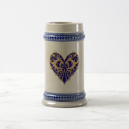 Blue Filigree Heart Stein Bierglas (Mittel)