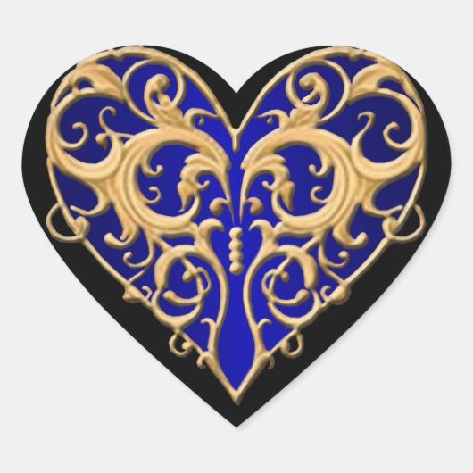 Blue Filigree Heart Stickers (Vorderseite)