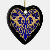 Blue Filigree Herz Keramik Ornament (Rechts)