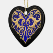 Blue Filigree Herz Keramik Ornament (Links)