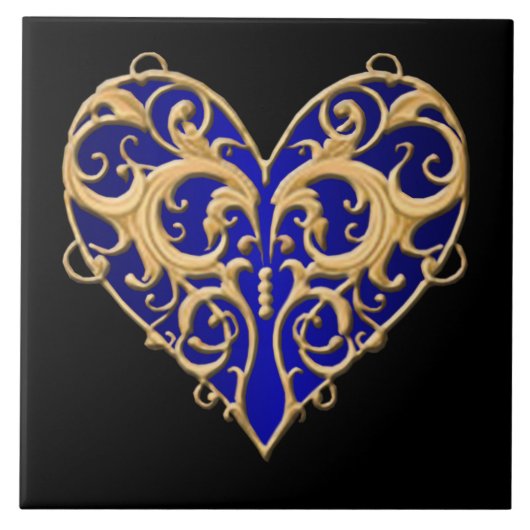 Blue Filigree Herz Tile Fliese (Vorderseite)