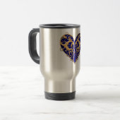 Blue Filigree Herz Travel Mug Reisebecher (Vorderseite Links)