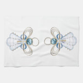 Blue Filigree Weihnachtsengel des Glaubens Geschirrtuch (Horizontal)