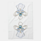 Blue Filigree Weihnachtsengel des Glaubens Geschirrtuch (Vertikal)