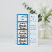 Blue Film Strip Save the Date Foto Postkarten (Stehend Vorderseite)