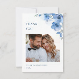 Blue Fine Art Flowers Wedding Thank You Card Dankeskarte