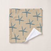 Blue Finger Starfish Muster auf Sand Badhandtuch Set (Waschlappen)