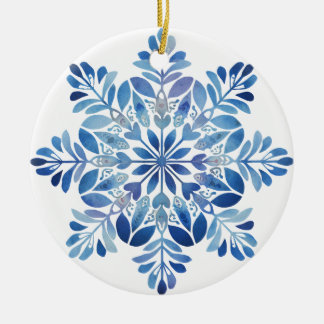 Blue Fir Snowflake Ornament | Watercolor Leaf Chri