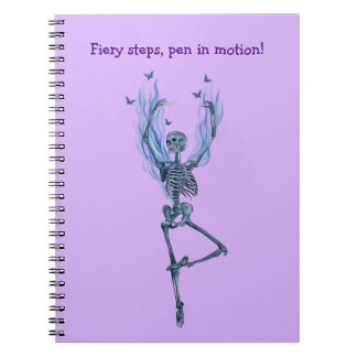 Blue Fire Flames Ballerina Dancing Skeleton Purple Notizblock