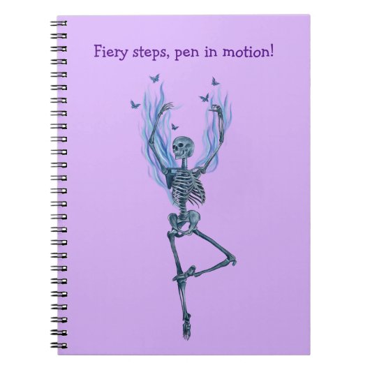 Blue Fire Flames Ballerina Dancing Skeleton Purple Notizblock (Vorderseite)
