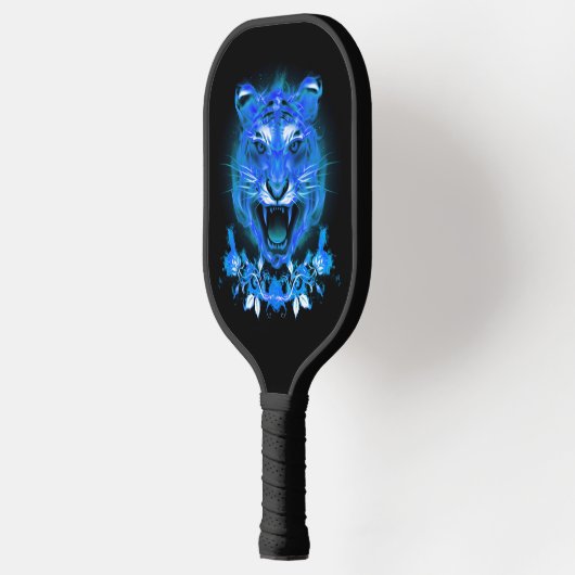Blue Fire Flaming Tiger Cat Pickleball Schläger (Links)