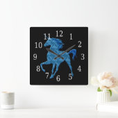 Blue Fire Unicorn Quadratische Wanduhr (Zuhause)