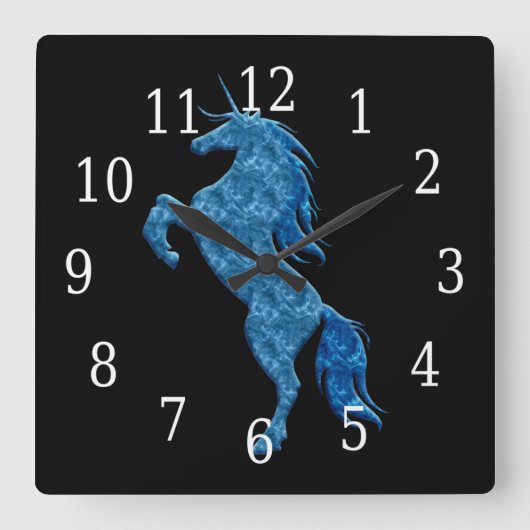 Blue Fire Unicorn Quadratische Wanduhr (Vorderseite)