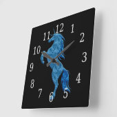 Blue Fire Unicorn Quadratische Wanduhr (Winkel)