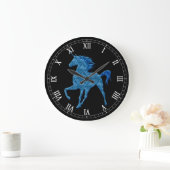 Blue Fire Unicorn Roman Numeral Clock Große Wanduhr (Zuhause)