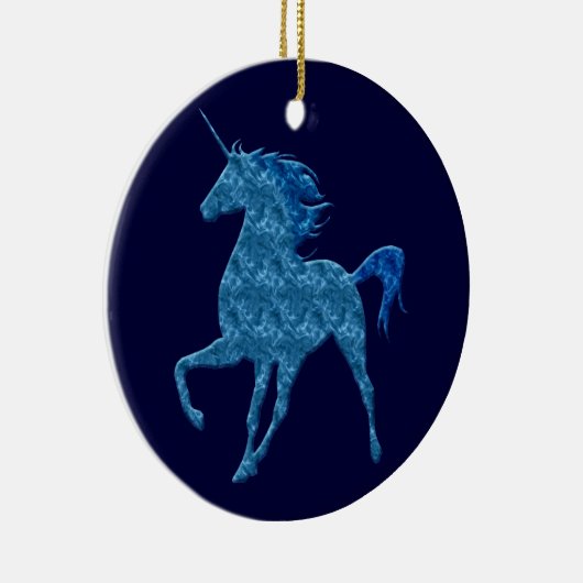 Blue Fire Unicorn Rund Ornament (Rechts)